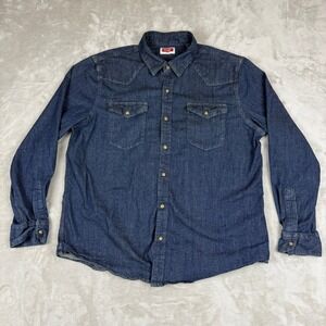 Wrangler Western Shirt Mens XL Blue Pearl Snap Long Sleeve Cowboy Denim